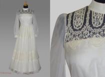 wedding photo - Designer 60s vintage wedding dress, 1960s bridal gown, Lace
