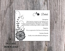 wedding photo -  DIY Lace Wedding Details Card Template Editable Word File Download Printable Vintage Floral Details Card Black Rustic Enclosure Card
