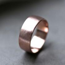 wedding photo - Wide Rose Gold Men's Wedding Band, Recycled 14k Rose Gold 8mm Brushed Low Dome Man's Gold Eco Wedding Ring -  Made in Your Size
