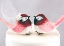 wedding photo - Chipper Chickadee Love Bird Wedding Cake Topper in Rose Red: Bride & Groom Love Bird Cake Topper -- LoveNesting Cake Toppers