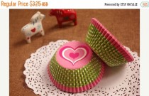 wedding photo - YEAR END Sale 25% OFF Pink Heart Lime Polka Dot Cupcake Liners (50)