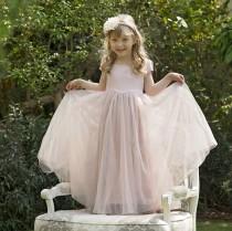 wedding photo - Light Pink Flower Girl Dress with Tulle Skirt -- The "Sarah" in Pink Dusk
