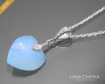 wedding photo -  Air Blue Opal Necklace Swarovski Crystal Air Blue Opal Heart Pendant Sterling Silver CZ Blue Opal Necklace Wedding Blue Heart Necklace