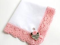 wedding photo - Personalized Flower Girl Gift Hanky with Swarovski Crystals, Pink Custom Wedding Lace Handkerchief, Bridal Party Gifts, Reherseal Dinner