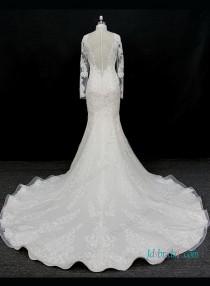 wedding photo -  Stunning sexy sheer back long sleeved mermaid wedding dress