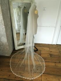 wedding photo - Floral lace edged chapel length long veil