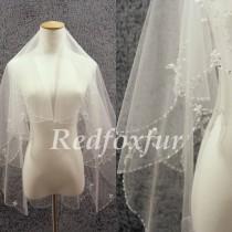 wedding photo - Ivory Bridal Veil 2 tier Elbow Veil Hand-beaded flowers Crescent edge Veil Wedding dress veil Wedding Accessories With comb