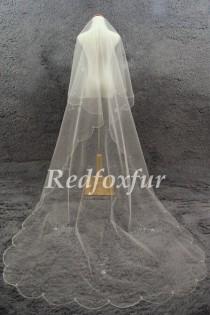 wedding photo - Ivory Cathedral Veil 1 tier Bridal Veil Refinement Hand-beaded Veil Crescent edge Veil Wedding dress veil Wedding Accessories No comb