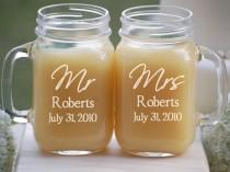 wedding photo - Personalized Wedding Glasses - Mason Jar Barn Wedding Mugs - Mr and Mrs - Custom Engraved Wedding Favors