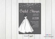 wedding photo - Wedding Shower Invitation, Bridal Shower Invite, Wedding Dress, Modern Bridal Shower Invitation, Grey and Pink Bride