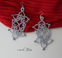 wedding photo - Orecchini in pizzo chiacchierino, lace tatting earrings, argento, silver, orecchini pendenti, bijoux, per lei, idea regalo, fatto a mano