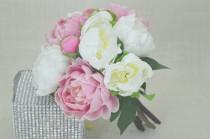 wedding photo - B0418 Off White, Cream, Pink Real Touch Flowers Peony Bouquets for Wedding Bridal Bouquets Centerpieces Home Decoration