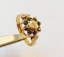 wedding photo - Antique diamond & sapphire vintage ring 9ct yellow gold Hall marked.