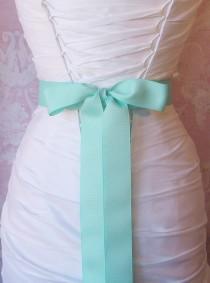 wedding photo - Mint Green Grosgrain Ribbon, 1.5 Inch Wide Bright Aqua Bridal Sash, Grosgrain Wedding Belt, 4 Yards