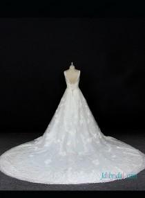 wedding photo - Strappy v neck princess lace ball gown wedding dress