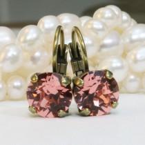 wedding photo - Coral Earrings Coral Drop Earrings Coral Swarovski Crystal Earrings Pink Peach Coral Wedding Coral Bridesmaids Gift,Brass,Rose Peach,BE2