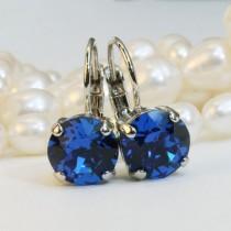wedding photo - Royal Blue Earrings Cobalt Blue Swarovski Crystal Royal Blue Wedding 8mm single stone Drop Earrings Rhinestone,Silver finish,Capri Blue, SE2