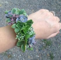 wedding photo - Wrist corsage of succulents, cuff style