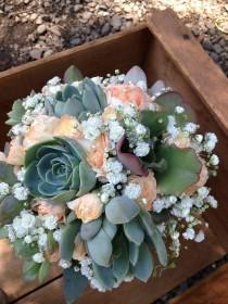 wedding photo - Wedding flowers, peach flowers with mint succulents