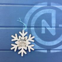 wedding photo - Personalized Name Ornament 5" inches, Custom Snow Flake Christmas Ornament, Baby First Christmas Ornament, Wood Ornament, Wood Snowflake