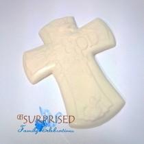 wedding photo - BAPTISM CAKE TOPPER, May God bless you. White chocolate or fondant cross cake centerpiece. Favor for Christening-first communion-baby shower