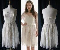 wedding photo - Wedding short corset dress, French lace, Single model, Vintage 1980's