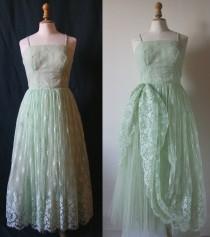 wedding photo - Bustier dress, French lace, pastel green, single model. Vintage 1980's