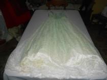 wedding photo - Scott McClintock Vintage 1980's Mint-Pastel Green Sleeveless Evening Gown/Formal- Size 6- Elegant lace and satin fabric-puplum waistline