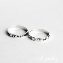wedding photo - Custom Coordinates Ring, Christmas Gift, Long Distance Relationship, Latitude Longitude Ring, Location Ring, Promise Rings, Couples Ring