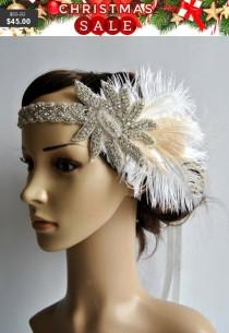wedding photo - Glamour stylish rhinestone crystal 1920s Flapper Feather Headband Headpiece, The Great Gatsby Headband, Rhinestone Crystal Flapper  Headband
