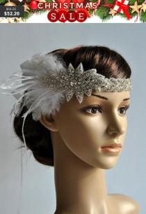 wedding photo - 1920's rhinestone flapper headband, Bridal Head Piece, 1920's Flapper, Great Gatsby, rhinestones Crystal ribbon Headband, wedding Headband