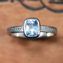 wedding photo - Aquamarine ring white gold, March birthstone ring, white gold engagement ring, wheat ring, braided ring, engagment rings, aquamarine size 7