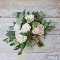 wedding photo - eucalyptus bouquet, peony bouquet, garden rose, cabbage rose bouquet, silk bouquet, wedding bouquet, neutral bouquet, cream, ivory, beige