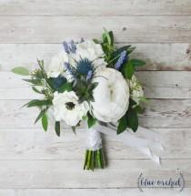 wedding photo - Silk Boho Bouquet - Peony Bouquet, Silk Peonies, Anemones, Thistles, White Bouquet, Wedding Bouquet, Boho Chic Bouquet, Cream, Blue Bouquet