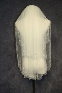 wedding photo - 2 layer bridal veil, handmade beaded beaded bridal veil white ivory veil new