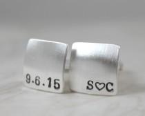 wedding photo - Custom Cufflinks, Mens Personalized Wedding Cufflinks, personalized cuff links, Square Cufflinks, Solid Silver Cufflinks, Initials & Date