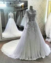 wedding photo - Unique Beaded Lace Sheer Bodice Wedding Dress, Ball Gown, Lace Ball gown, Tulle Ball Gown, Unique Wedding dresses, Custom, Lace, Appliques