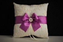 wedding photo -  Ivory & Purple Wedding Ring Bearer \ Purple Ring Pillow   Wedding Flower Girl Basket Set \ Ivory Lace Throw Pillow with Wedding basket Set - $28.00 USD