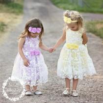 wedding photo - Girls dress, lace flower girl dress, yellow girls lace dress, easter dress, lavender lace dress, rustic flower girl dress, birthday dress