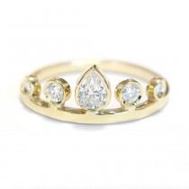 wedding photo - Pear Diamond Crown Engagement Ring - Unique Engagement Rings - Pear Shaped Diamond - Crown Ring