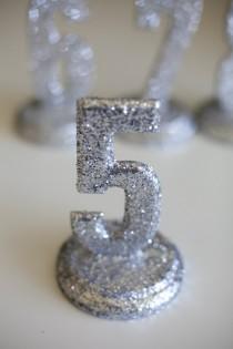 wedding photo - Silver Glittered Table Numbers on Stands can be done in various colors.