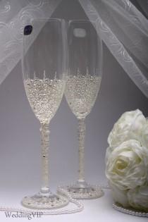 wedding photo - Glasses Ajur - Ivory Wedding champagne glasses - Hand painted Wedding glasses, Wedding glasses - summer wedding - spring wedding