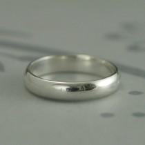 wedding photo - Men's Wedding Band--Plain Jane 4mm Wide Band--Low Profile Rounded Traditional Ring-Sterling Silver Ring-Women's Wedding Ring-Half Round Band