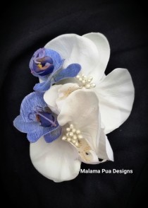 wedding photo - TROPICAL BRIDAL HAIR Clip, Blue & White Orchid hair flower, Hair Accessory, Headpiece, Silk Flower clip, Wedding Hair clip, Hawaiian orchids