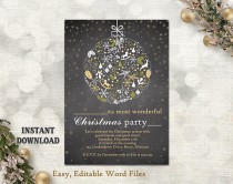 wedding photo -  Christmas Party Invitation Card - Chalkboard Printable Template - Holiday Party Card - Christmas Card - Editable Template - Gold White DIY