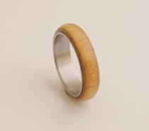 wedding photo - titanium ring Man Ring with guava wood from my garden wooden ring