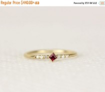 wedding photo - HOLIDAY SALE Princess Cut Ruby Engagement Ring In 14k Gold,Thin Simple Engagement Ring,Stacking Gold Ring