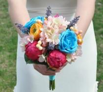wedding photo - Wedding Bouquet, Keepsake Bouquet, Bridal Bouquet Colorful wedding bouquet made of silk flowers.