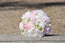 wedding photo - Blush pink, white & green peony wedding bouquet made of silk flowers.