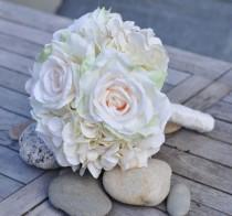 wedding photo - Wedding Flowers, Bride Bouquet, Romantic Bouquet,  Blush Pink Roses with Vanilla Hydrangea silk flower bouquet, Holly's Wedding Flowers.